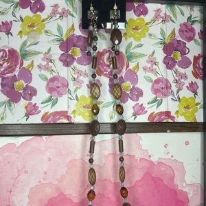 Brown and clear textured plastic necklace and earring set